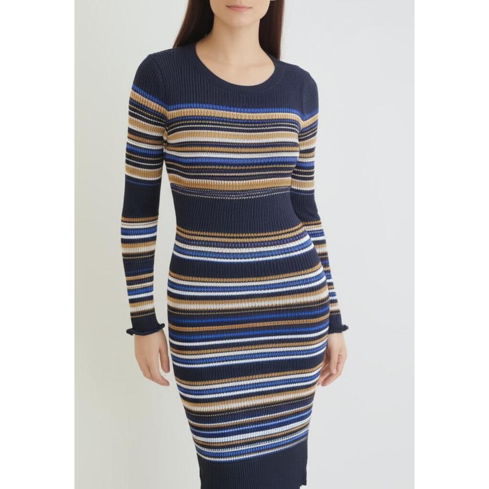 AMERICAN EAGLE Womens Ribbed Dress Size M Striped Long Sleeve‎ Bodycon Casual